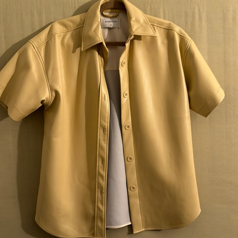 Babaton oversized faux leather short sleeved button down